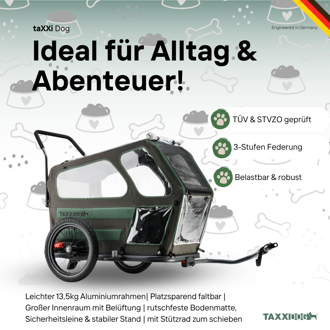 Hundefahrradanhänger TAXXI DOG M - Mit Federung | Gelenkschonend für Hunde – TAXXI